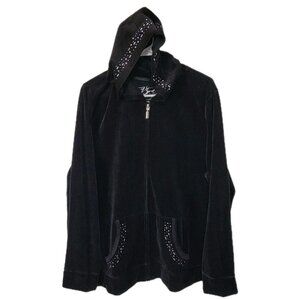 V Sport by Venezia Track Jacket 22/24 Womens Plus Black Velour Hooded Rhinestone